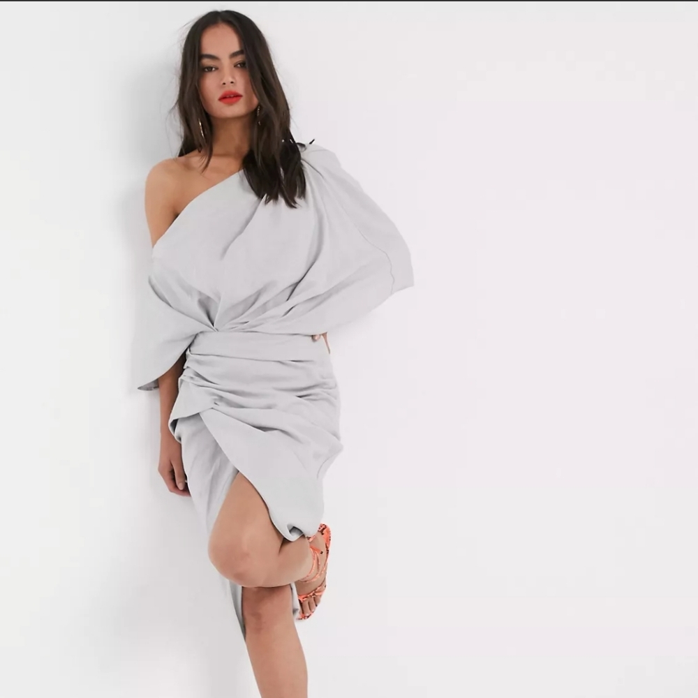 NWT ASOS EDITION Asymmetric linen midi Drees Size 4